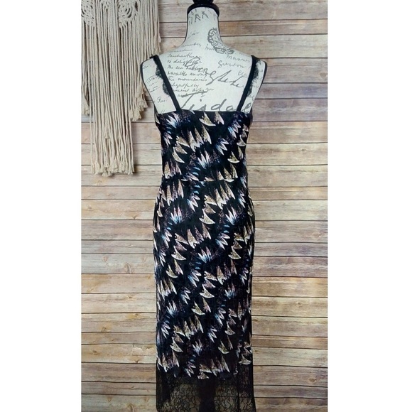 Diane Von Furstenberg | ‘Margarit’ Silk Sheer Lace Trim Slip Stretch Midi Dress - Picture 3 of 8